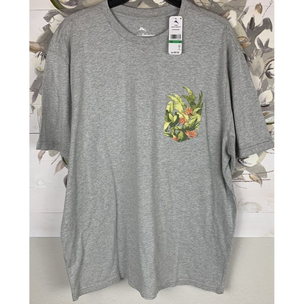 Tommy Bahama Pocket Of Paradise T Shirt Men's L Gray Heather Organic Cotton
